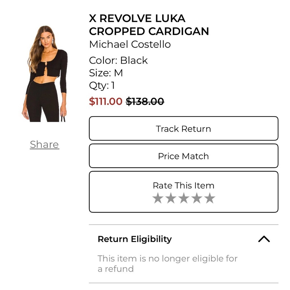 REVOLVE Black Cropped Cardigan